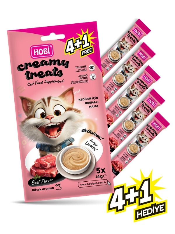 HOBİ KEDİ KREMA ÖDÜL MAMASI BİFTEKLİ 5x14 GR 5 Lİ*12